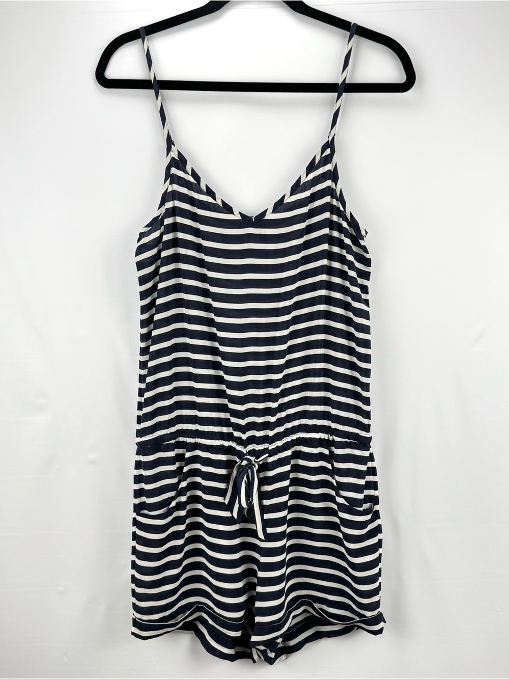 J.Crew Navy and White Striped Silk Romper